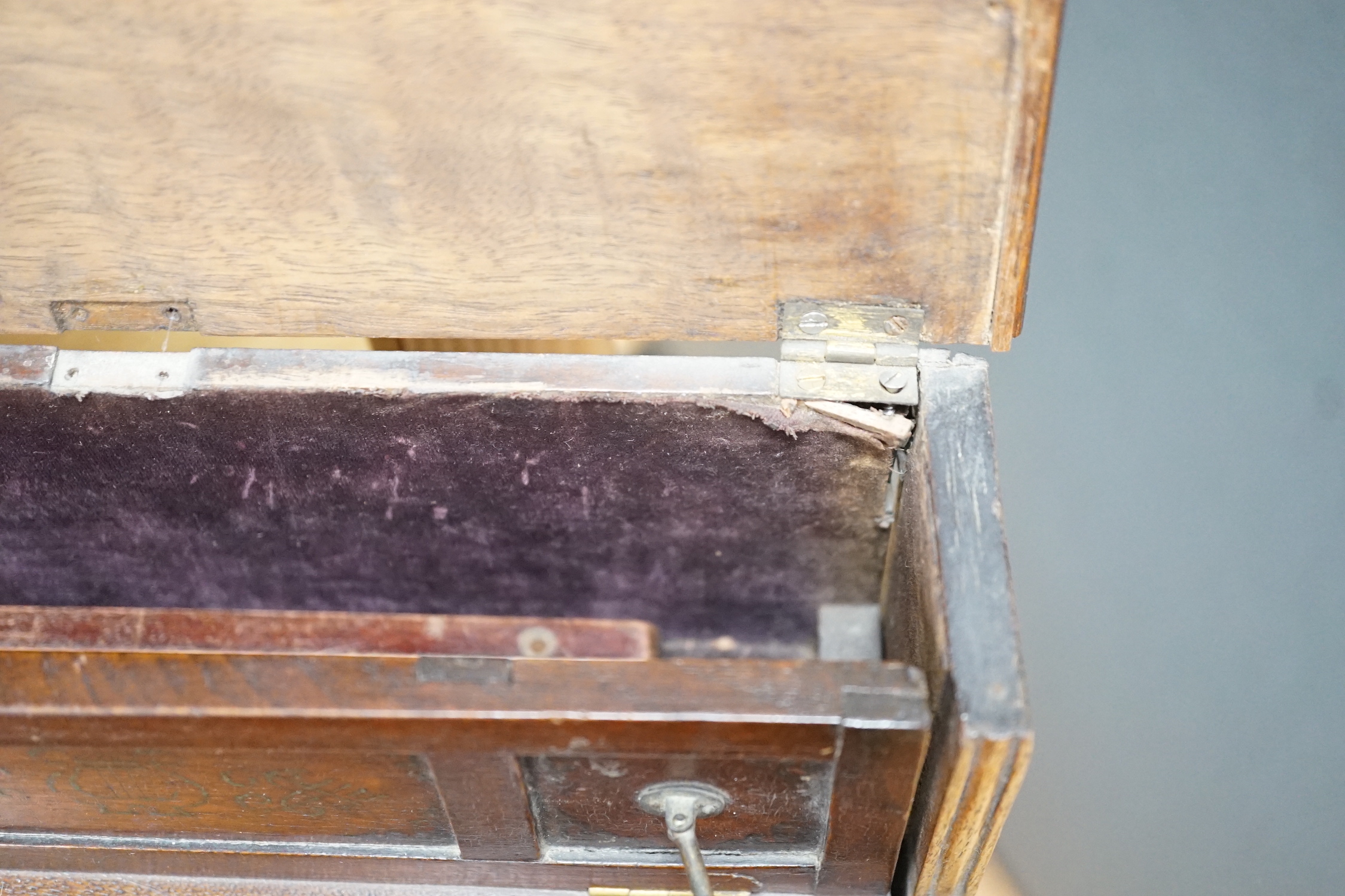 A novelty miniature mahogany upright piano and an inlaid mahogany tray, 39cm long